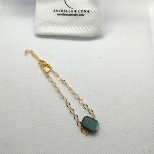 Tiny square labradorite gold chain bracelet